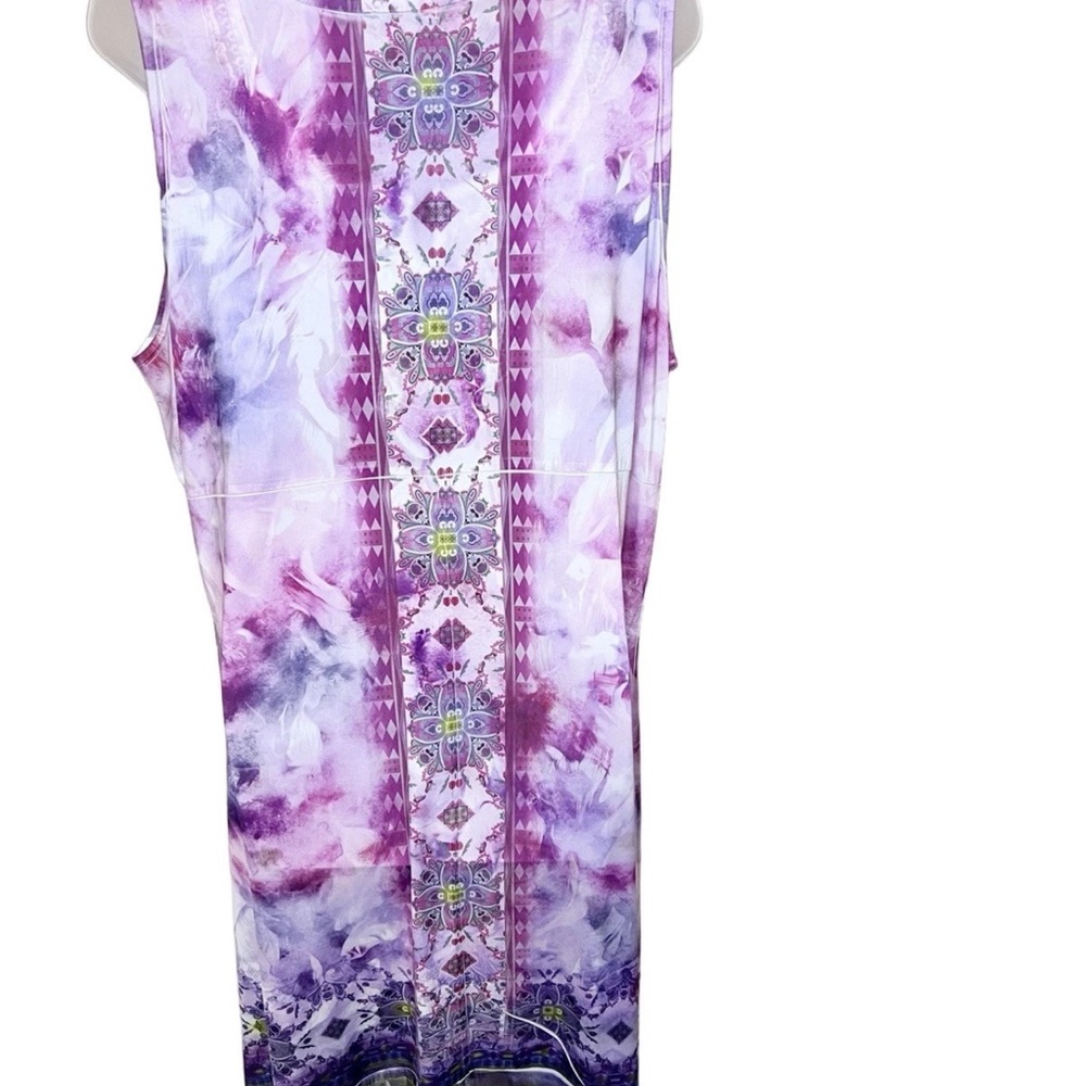 World Unity 2X Midi Dress Embellished Neck Purple Sheer Hem Crotchet Tie Dye - Picture 8 of 11